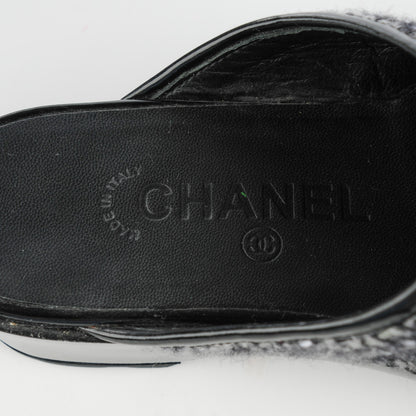 Chanel Patent Sequin Tweed Cap Toe Mules Black 38 8 of 8