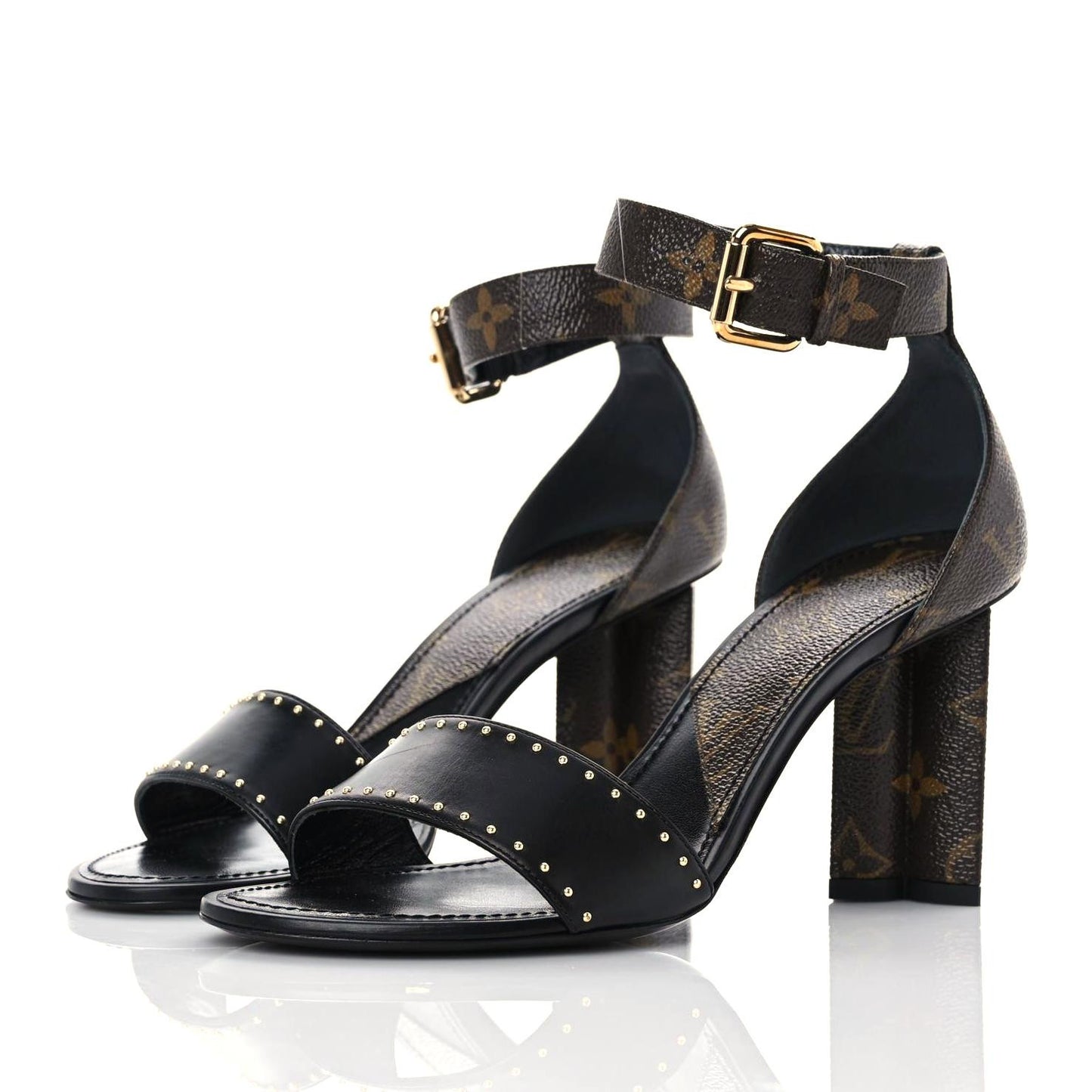 Calfskin Studded Monogram Silhouette Sandals 38.5 Black