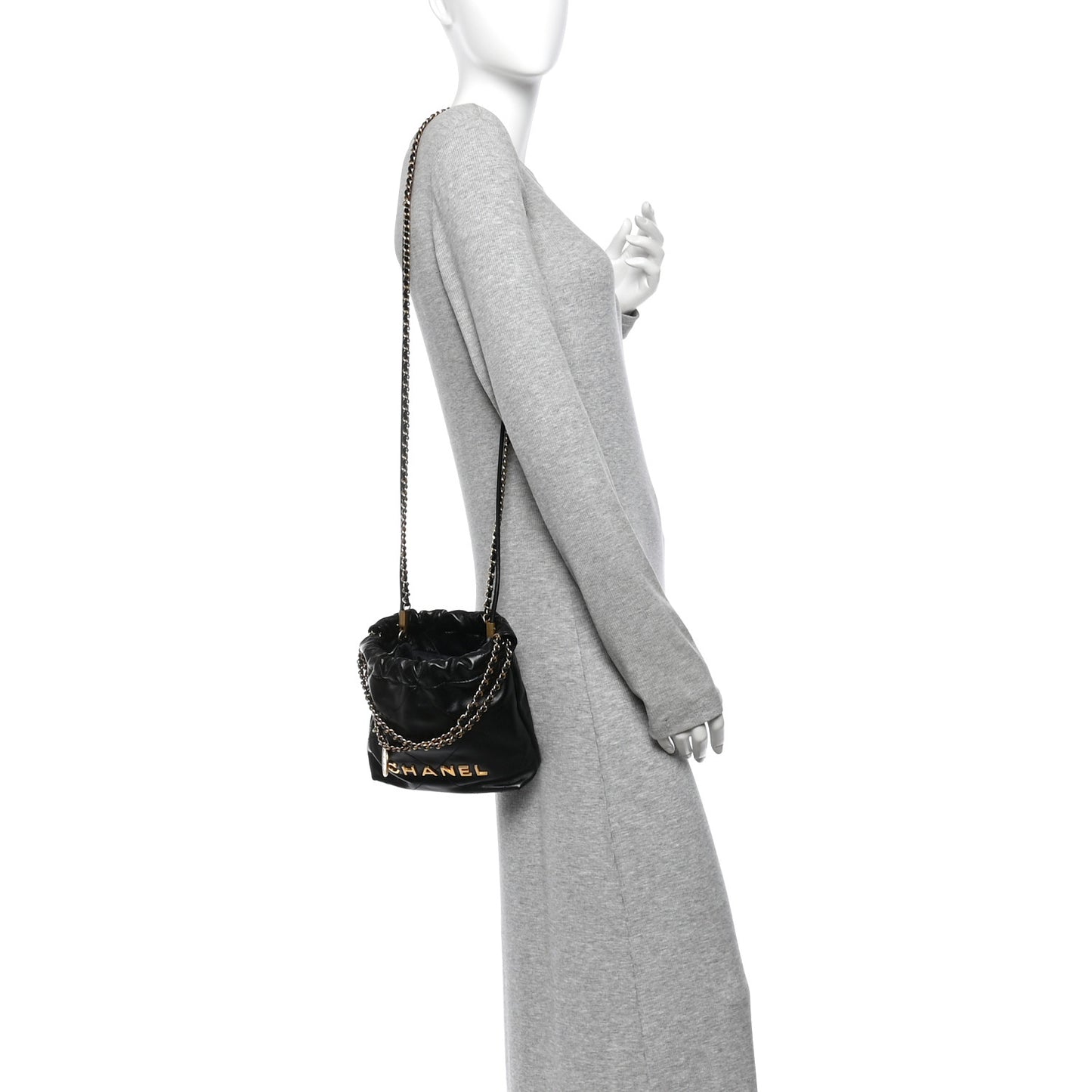 Shiny Calfskin Quilted Mini Chanel 22 Black