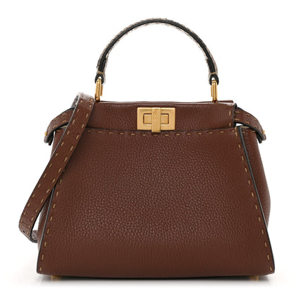 Fendi Cuoio Romano Snakeskin Selleria Bi-Color Mini Peekaboo Iconic Satchel Ghianda Camelia White 1 of 10