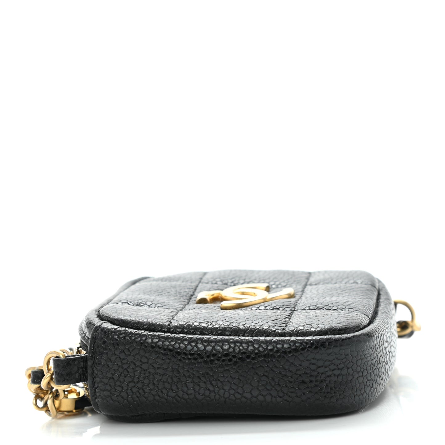 Caviar Quilted Diamond Coin Purse With Chain Black