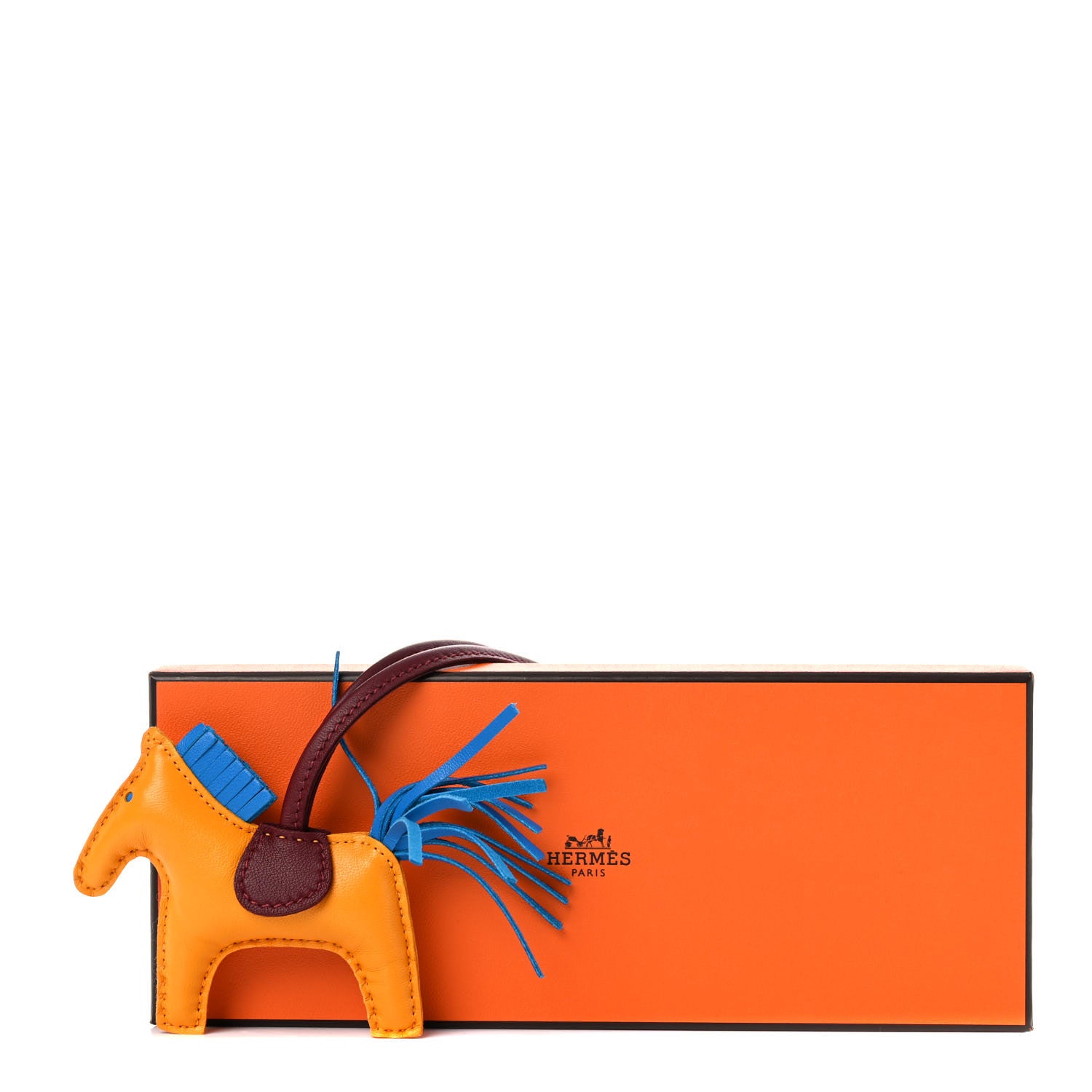 Hermes Milo Lambskin Grigri Rodeo Horse Bag Charm PM Jaune D'Or Bleu Zanzibar Rouge H 4 of 4