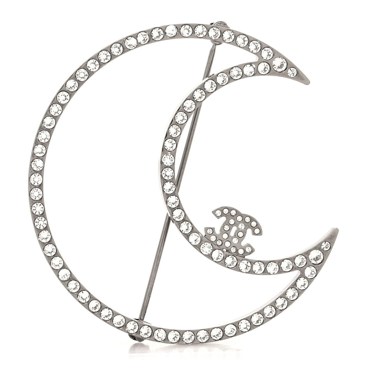 Crystal CC Moon Brooch Silver