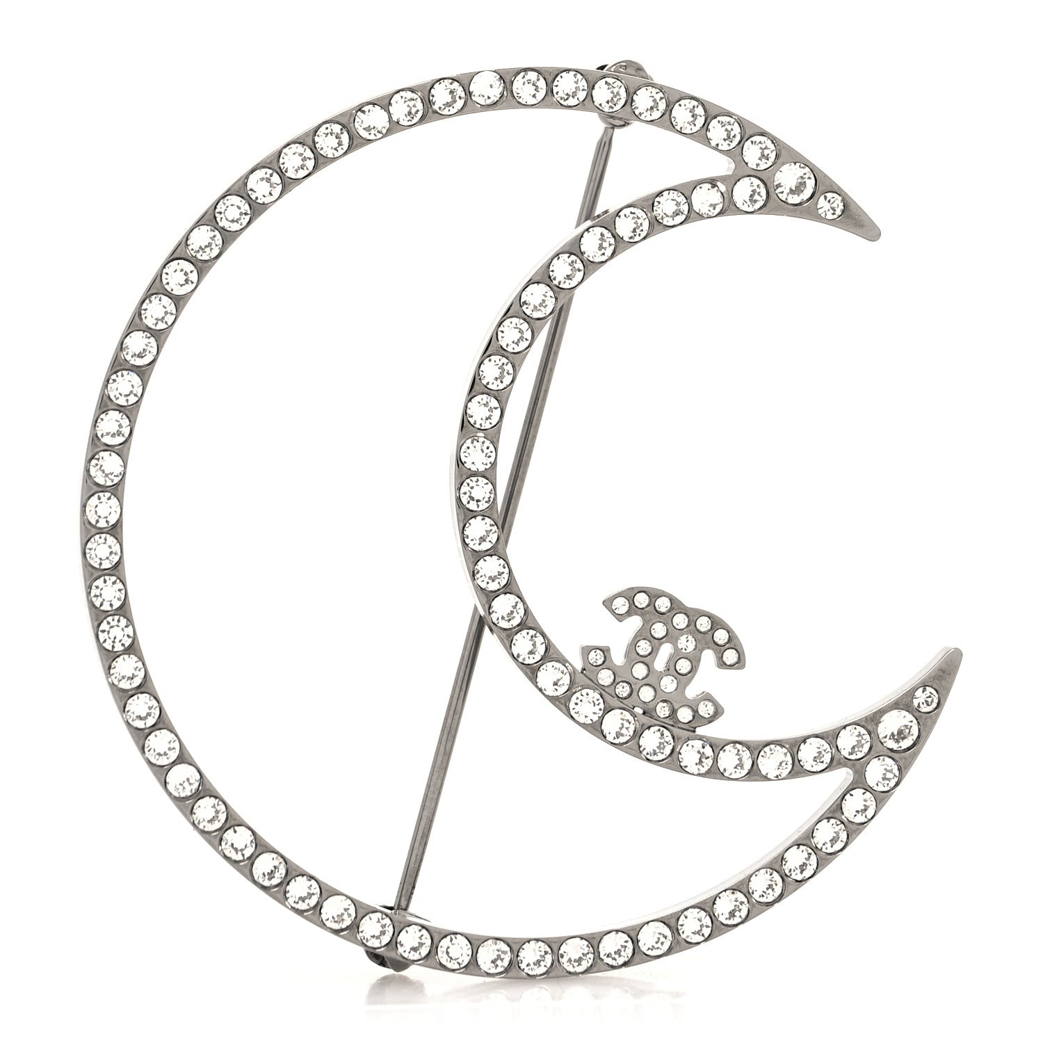 Chanel Crystal CC Moon Brooch Silver 1 of 4