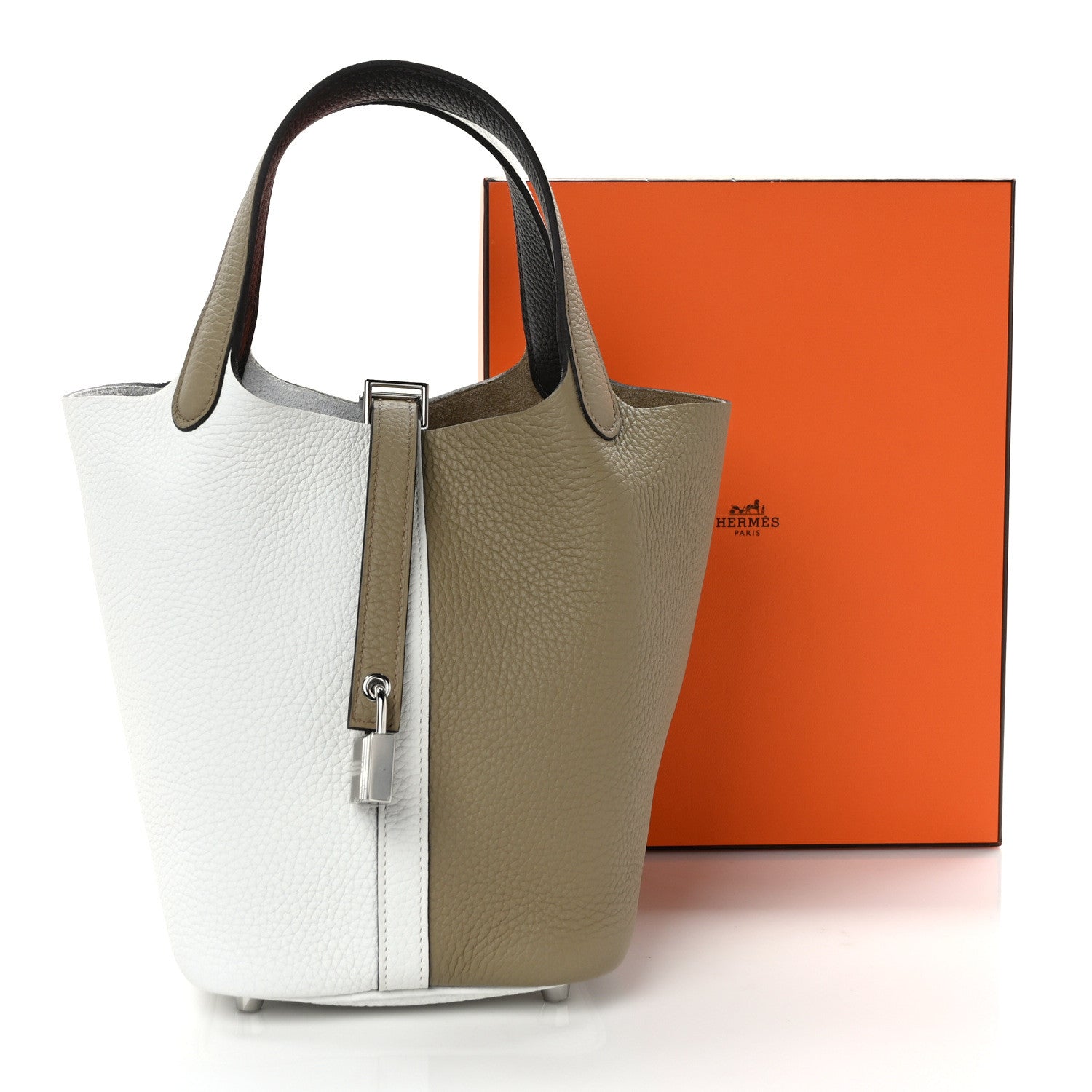 Hermes Taurillon Clemence Casaque Picotin Lock 18 PM Beige Marfa New White Macassar 11 of 11