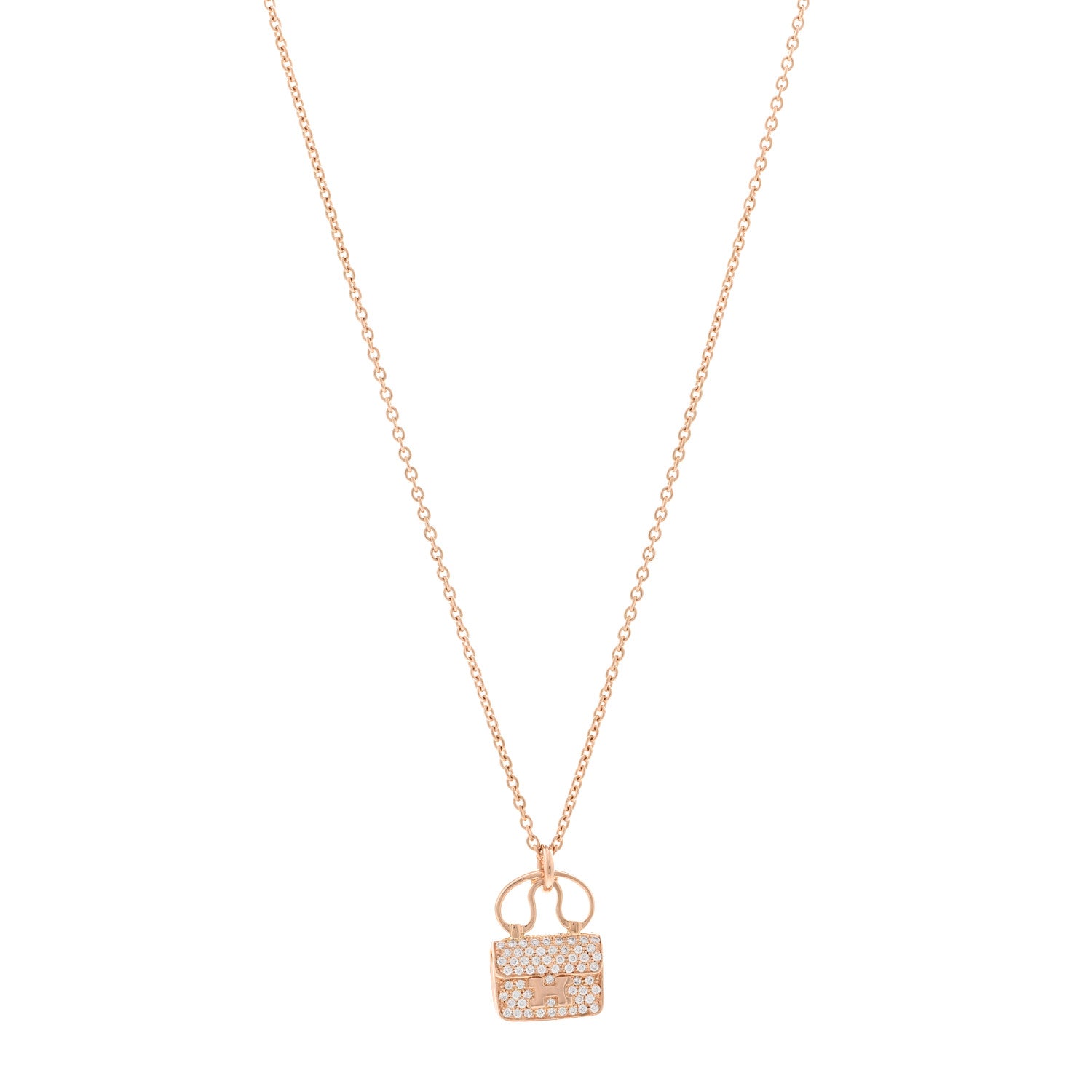 Hermes 18K Rose Gold Diamond Constance Amulette Pendant Necklace 1 of 6