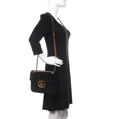 Gucci Velvet Matelasse Medium GG Marmont Shoulder Bag Black 2 of 10