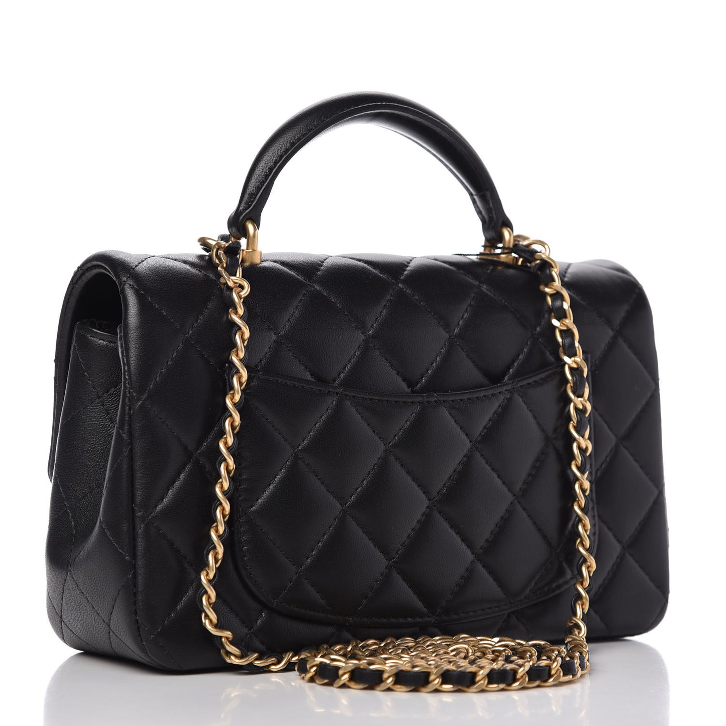 Lambskin Quilted Mini Top Handle Rectangular Flap Black