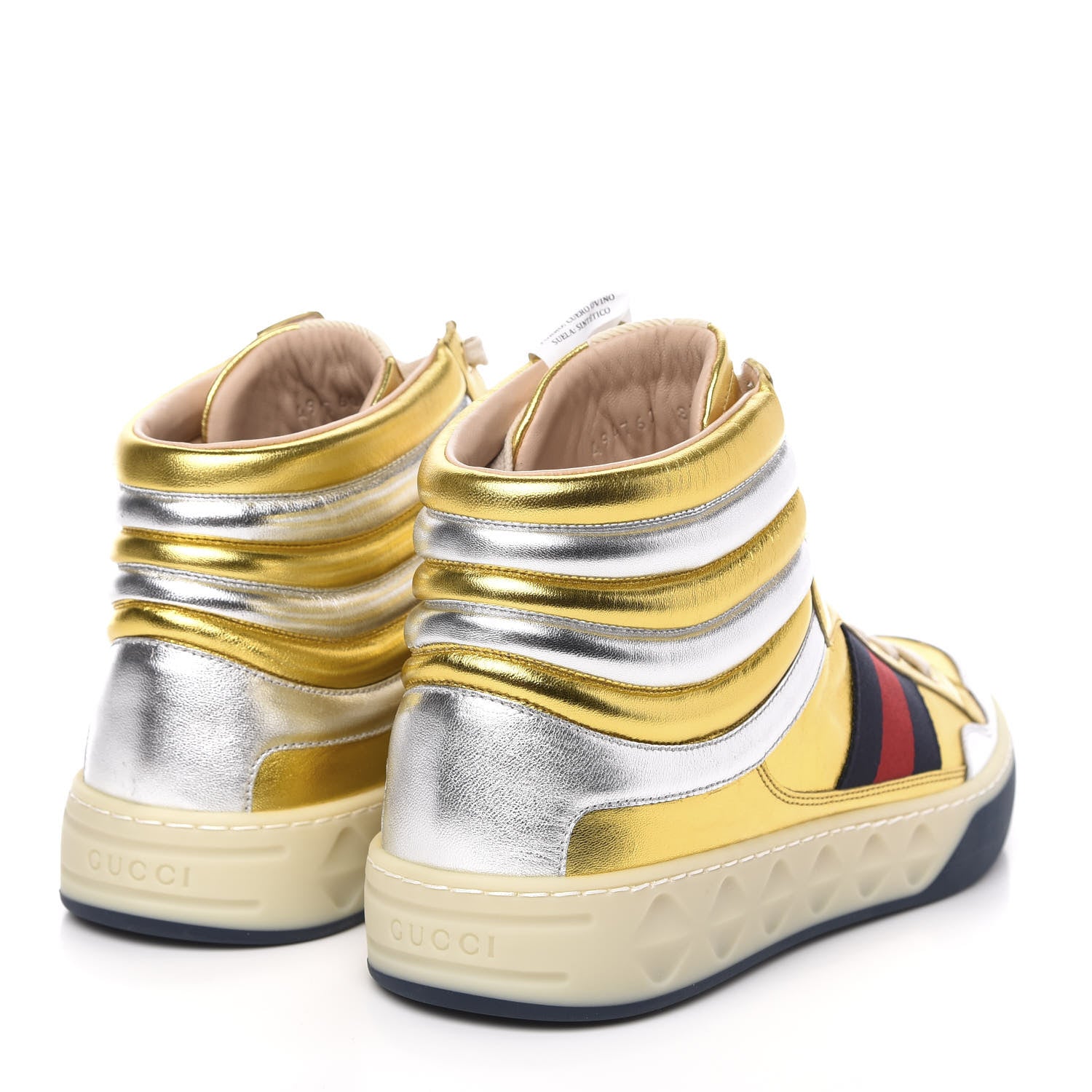 Gucci Metallic Nappa Mens High Top Sneakers 8.5 Oro 4 of 9