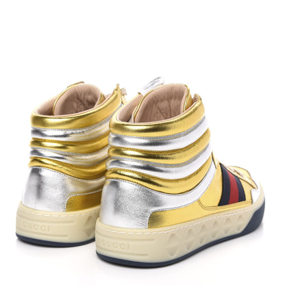 Gucci Metallic Nappa Mens High Top Sneakers 8.5 Oro 4 of 9