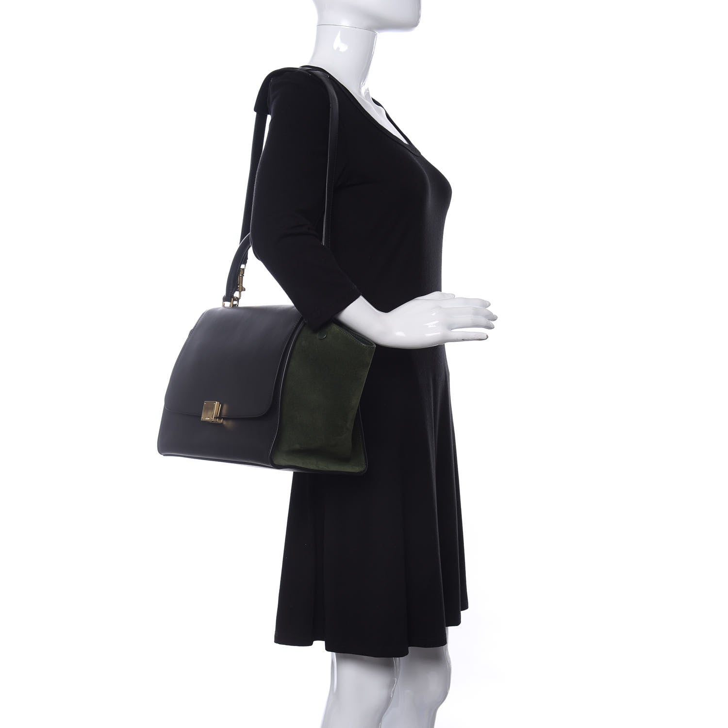 Celine Natural Calfskin Suede Medium Trapeze Black Olive 2 of 9