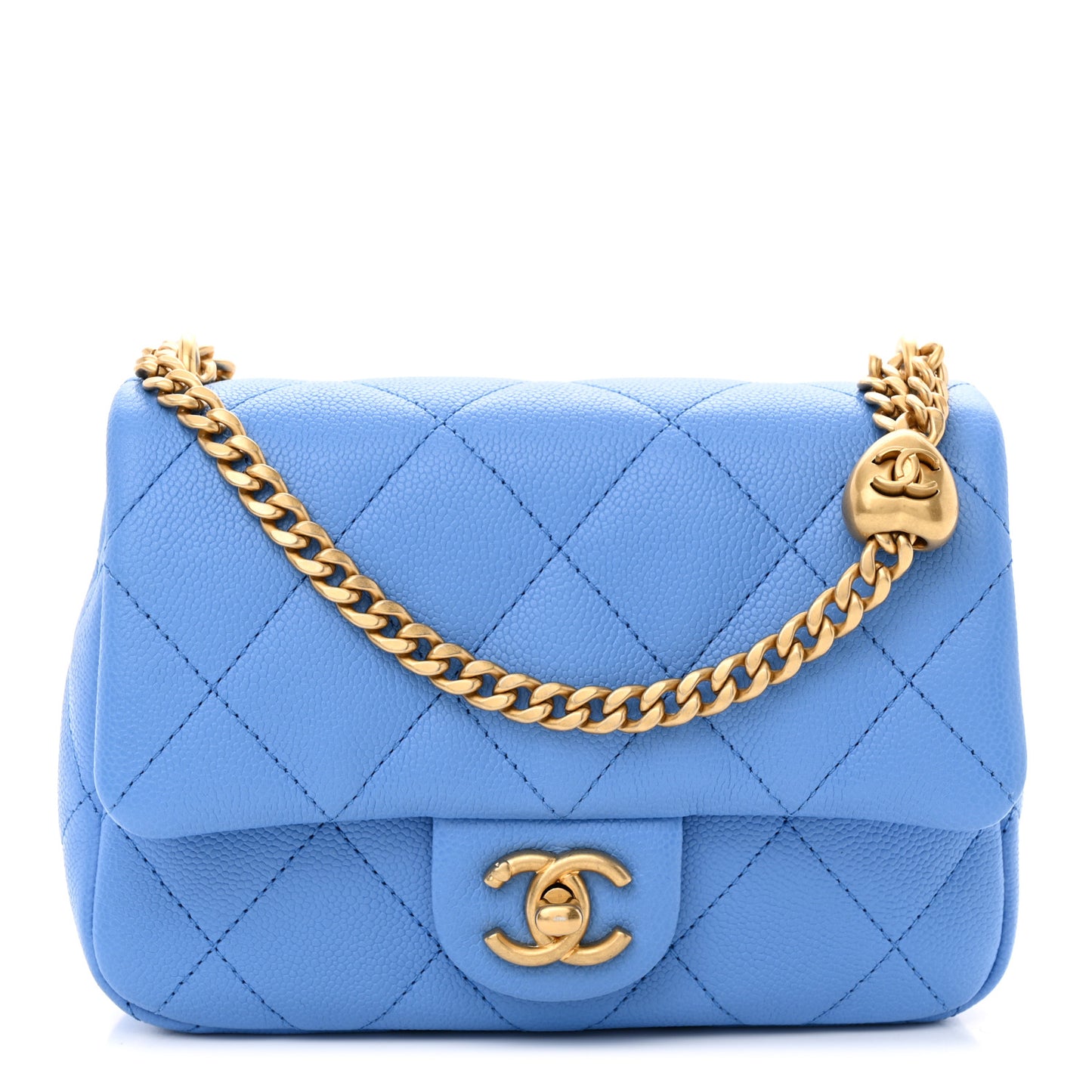 Caviar Quilted Mini Sweetheart Flap Blue