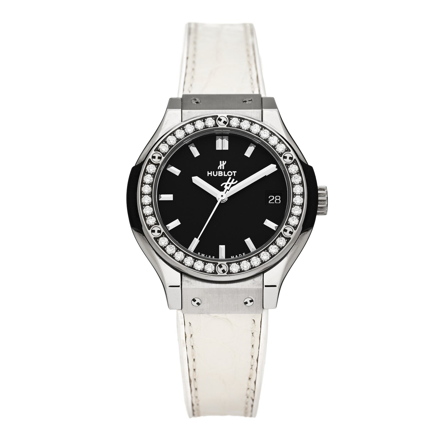 Stainless Steel Alligator Diamond Bezel 33mm Classic Fusion Quartz Watch Black 581.NX.1171.RX.1104
