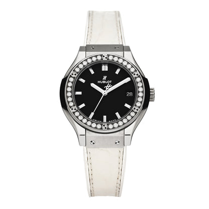Hublot Stainless Steel Alligator Diamond Bezel 33mm Classic Fusion Quartz Watch Black 581.NX.1171.RX.1104 1 of 6