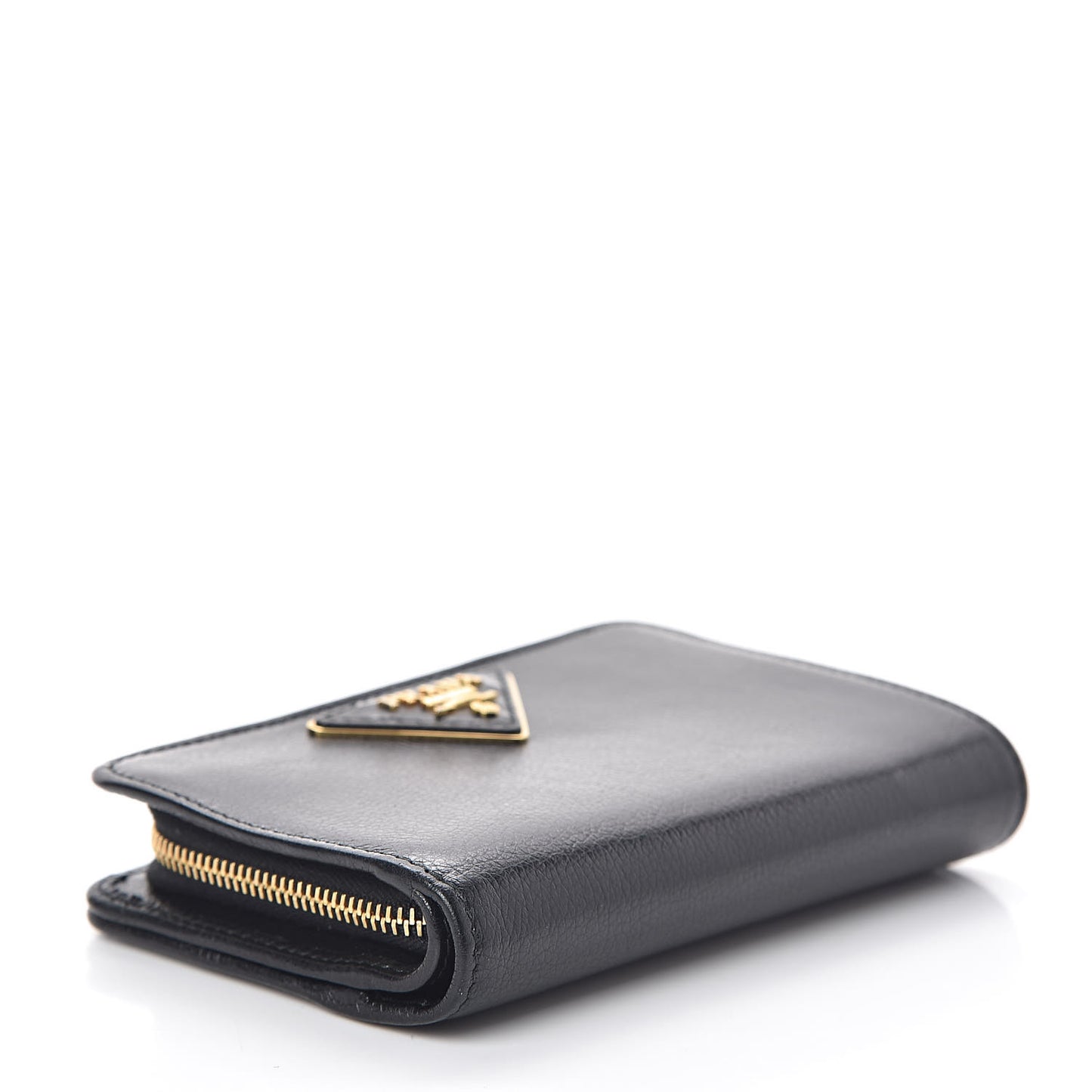 Glace Calfskin Compact Triangle Wallet Black
