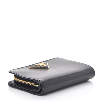 Prada Glace Calfskin Compact Triangle Wallet Black 4 of 7
