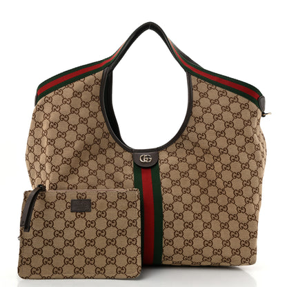 Gucci GG Monogram Web Large Giglio Tote Beige Brown 3 of 26