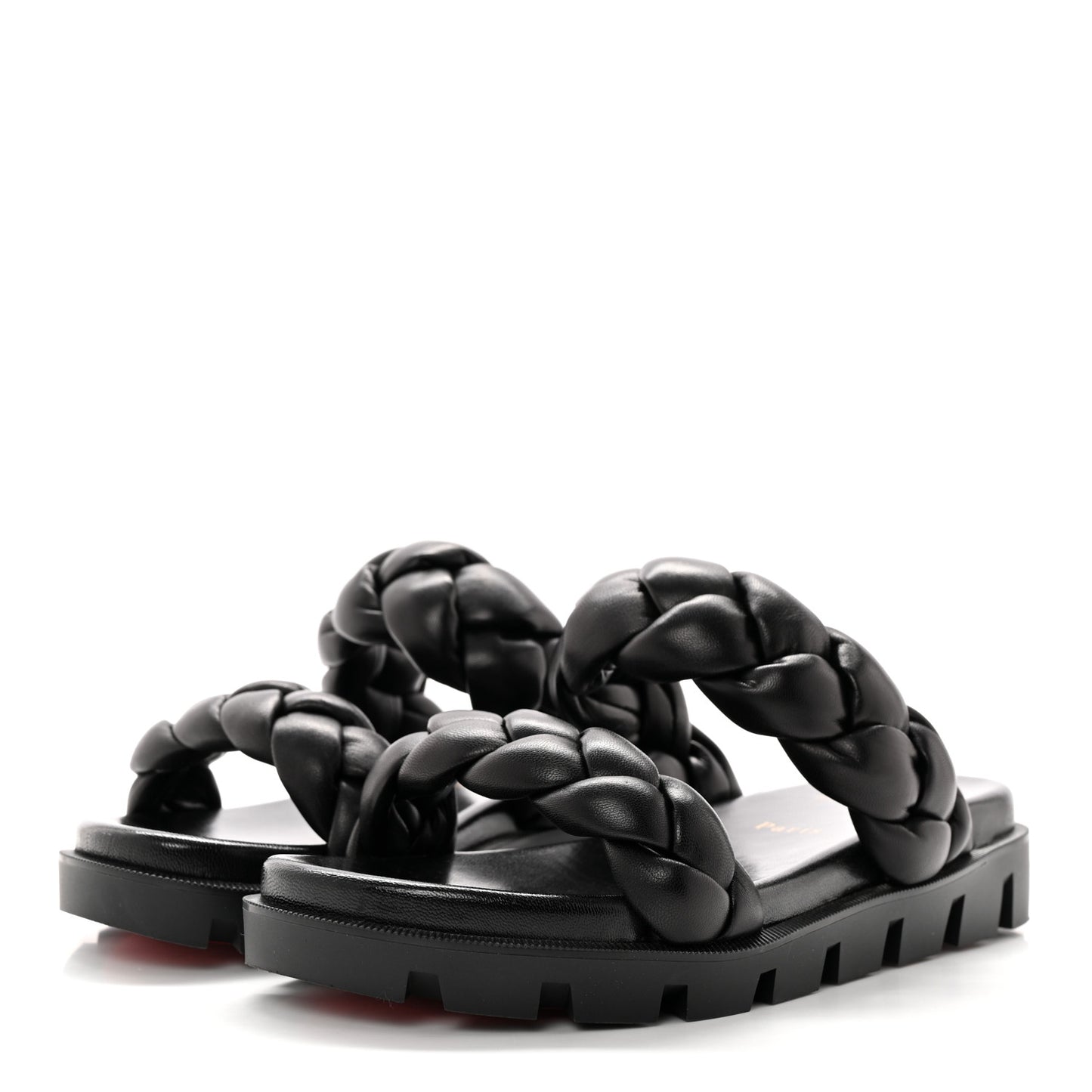 Calfskin Braided Just Brio Slide Sandals 36 Black