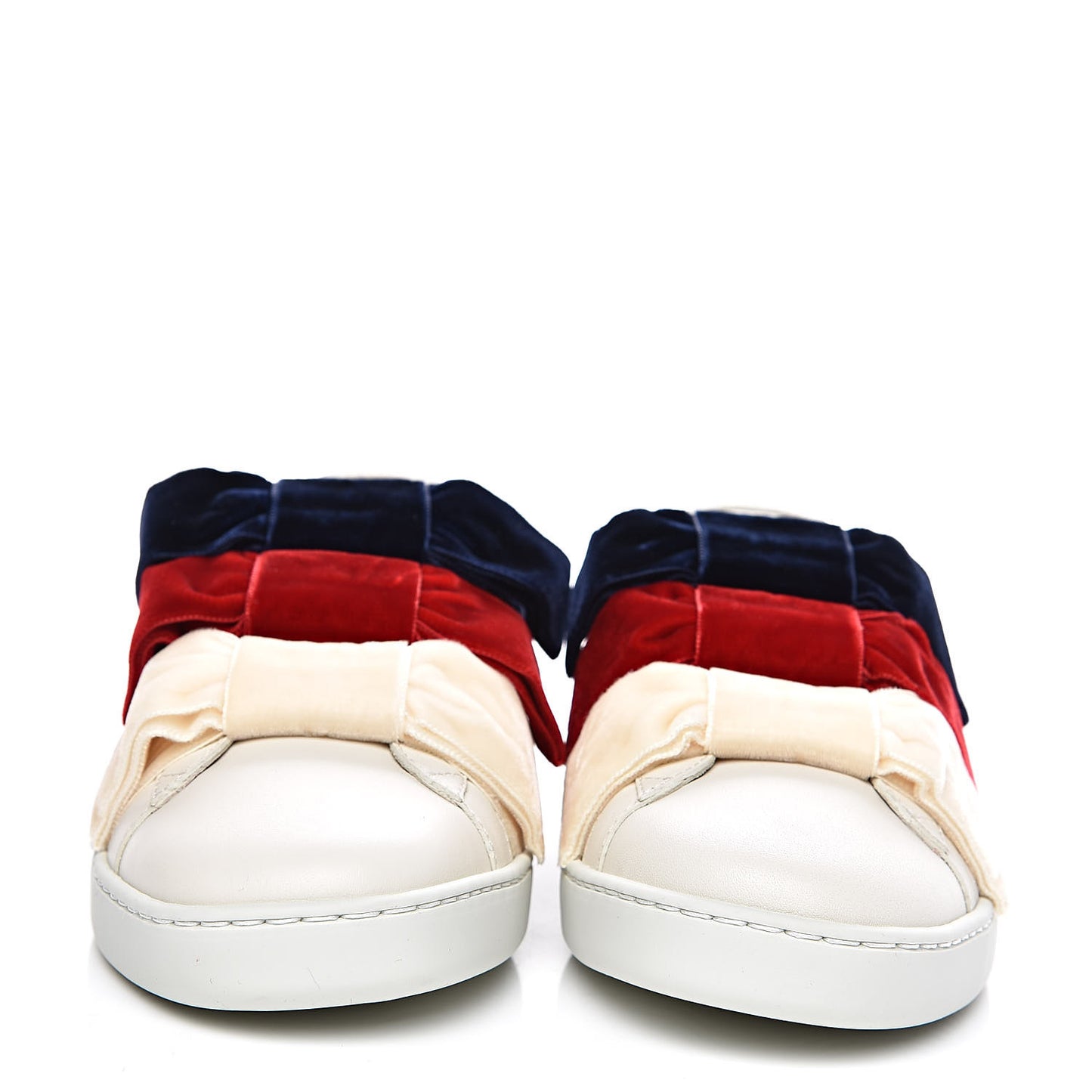 Calfskin Womens Velvet Bow Ace Sneakers 38 White