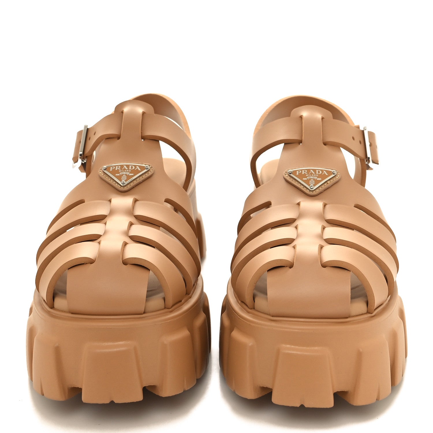Prada Foam Rubber Metal Triangle Logo Monolith 55mm Cage Sandals 41 Orzo 2 of 8