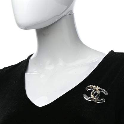 Chanel Resin Pearl Crystal CC Brooch Transparent Gold 2 of 4