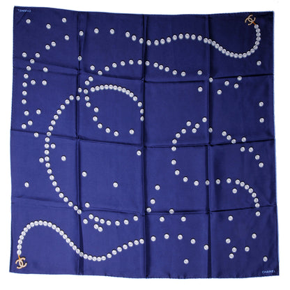 Chanel Silk Pearl CC Square Scarf Blue 2 of 5