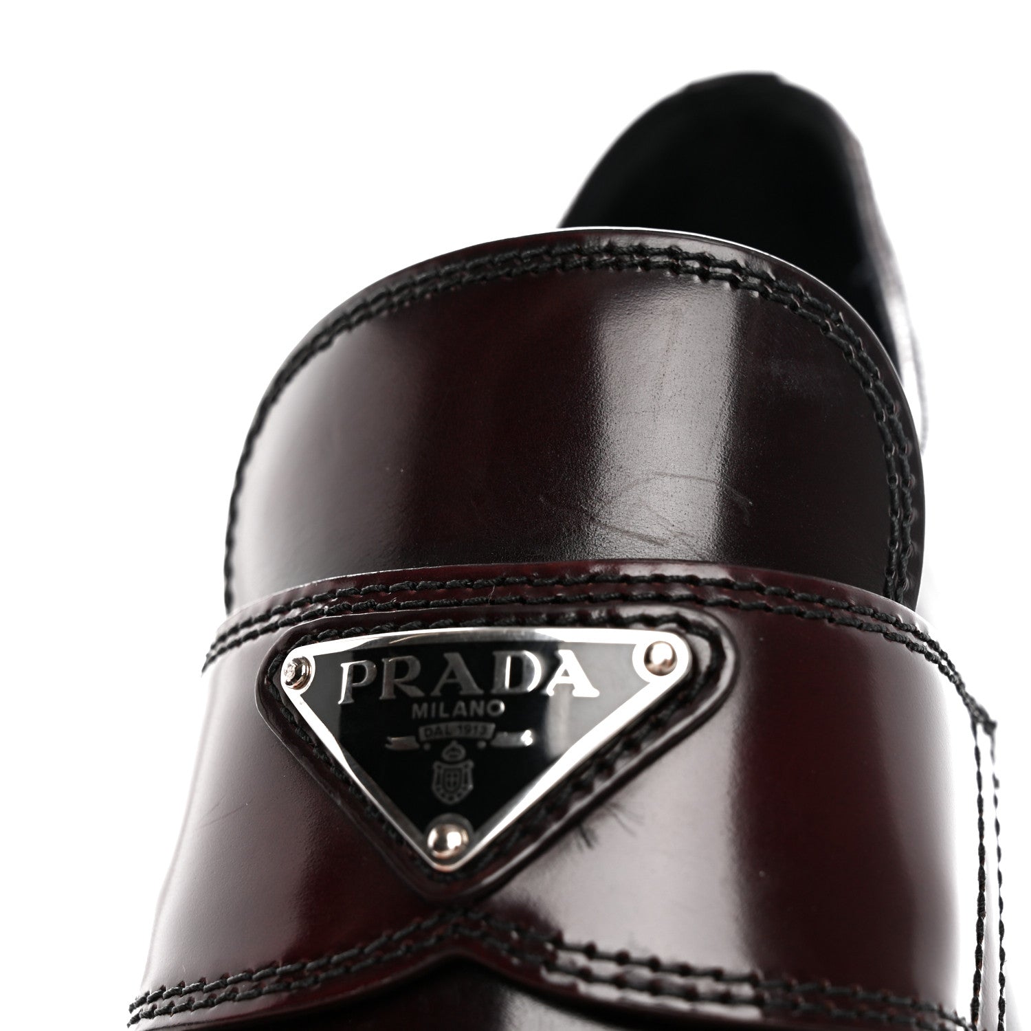 Prada Spazzolato Metal Triangle Logo 50mm Loafers 39 Bruciatio Fume 10 of 10