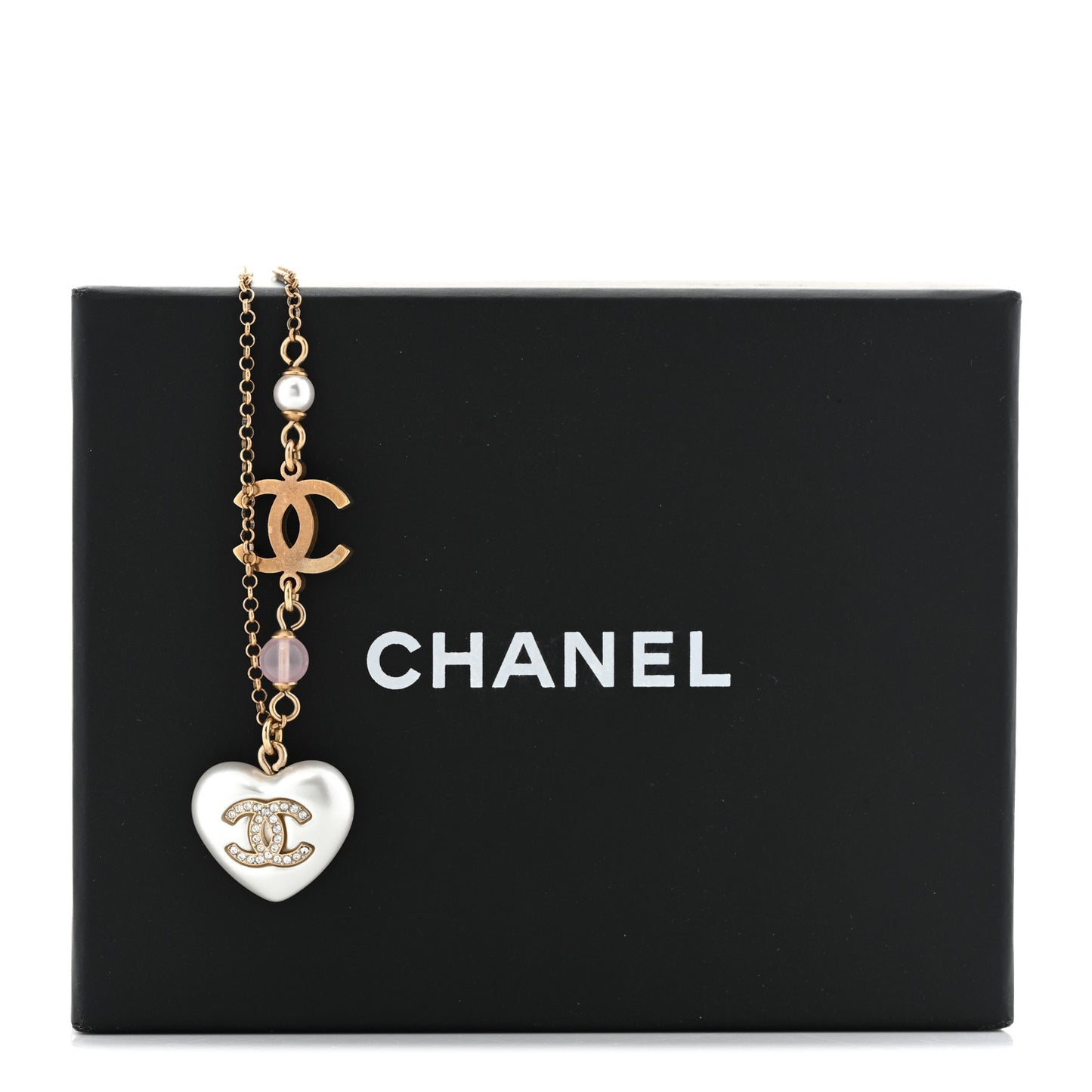 Resin Crystal CC Heart Necklace Pearly White Gold