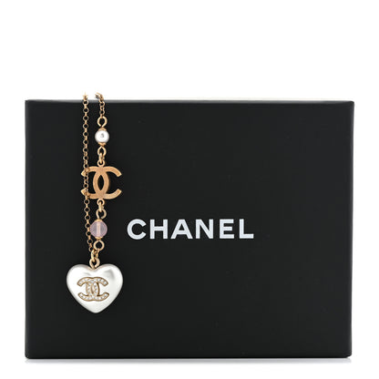 Chanel Resin Crystal CC Heart Necklace Pearly White Gold 7 of 7