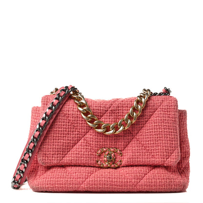 Chanel Metallic Tweed Quilted Large Chanel 19 Flap Pink 1 of 8