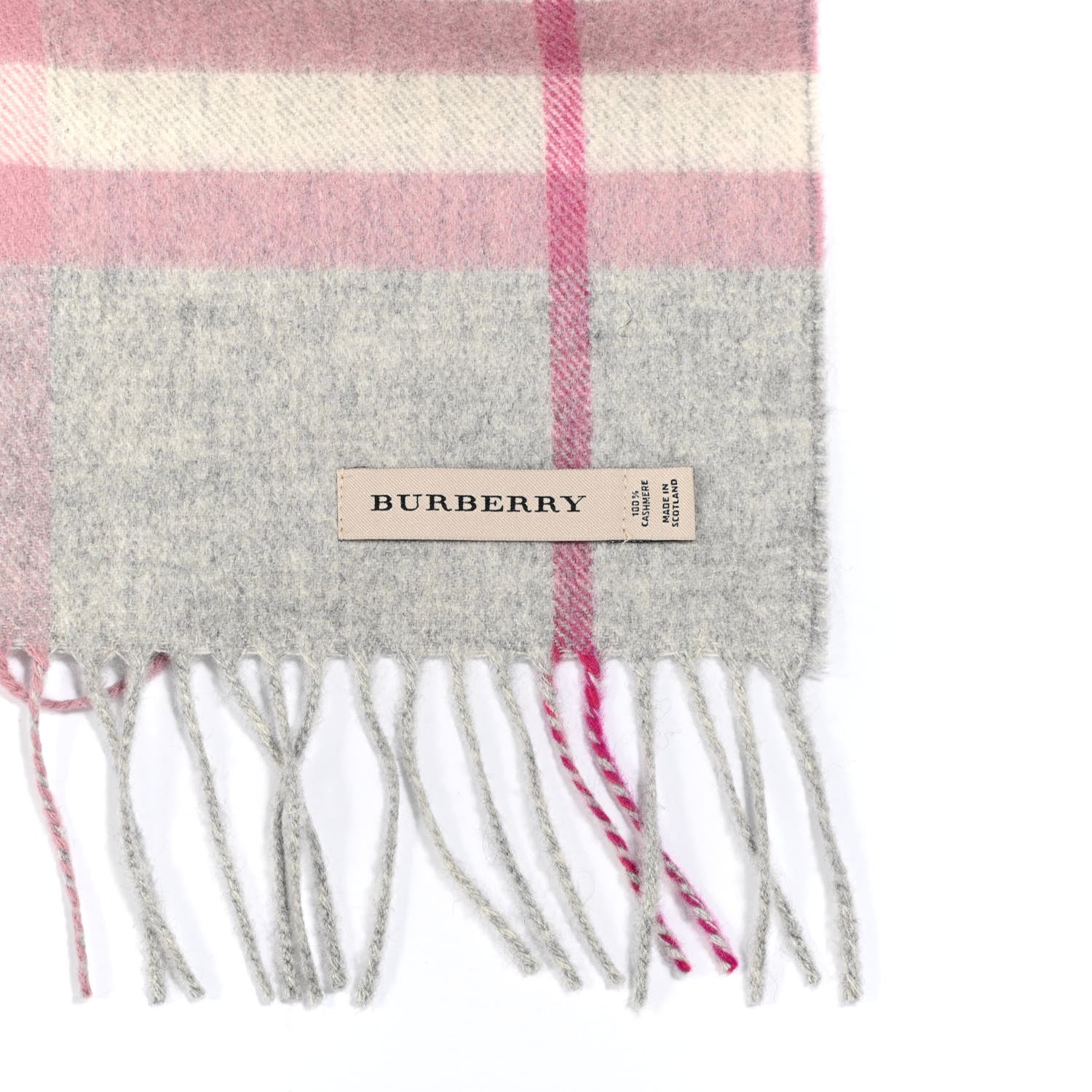 Burberry Cashmere Giant Check Fringe Scarf Light Grey Pink 3 of 3