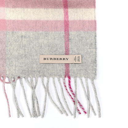 Burberry Cashmere Giant Check Fringe Scarf Light Grey Pink 3 of 3