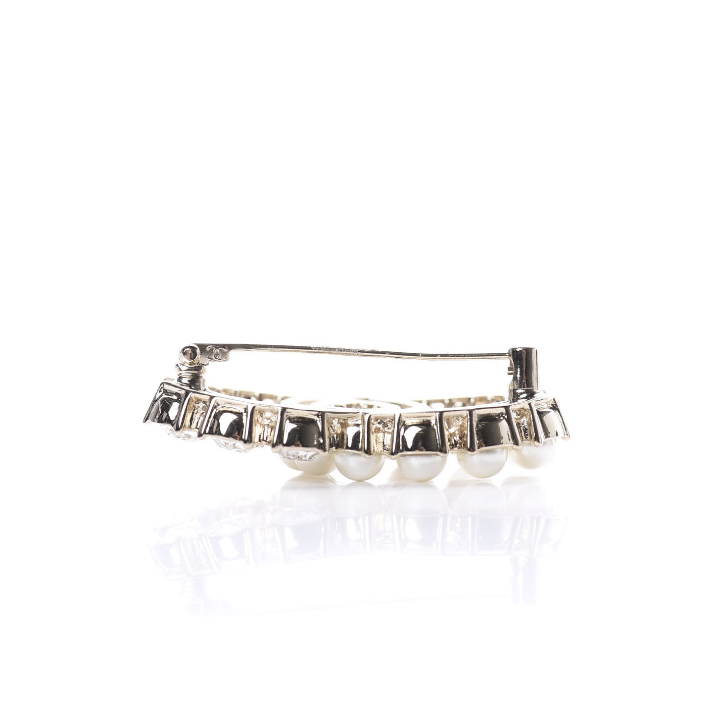 Crystal Pearl CC Dazzling Domino Brooch Gold