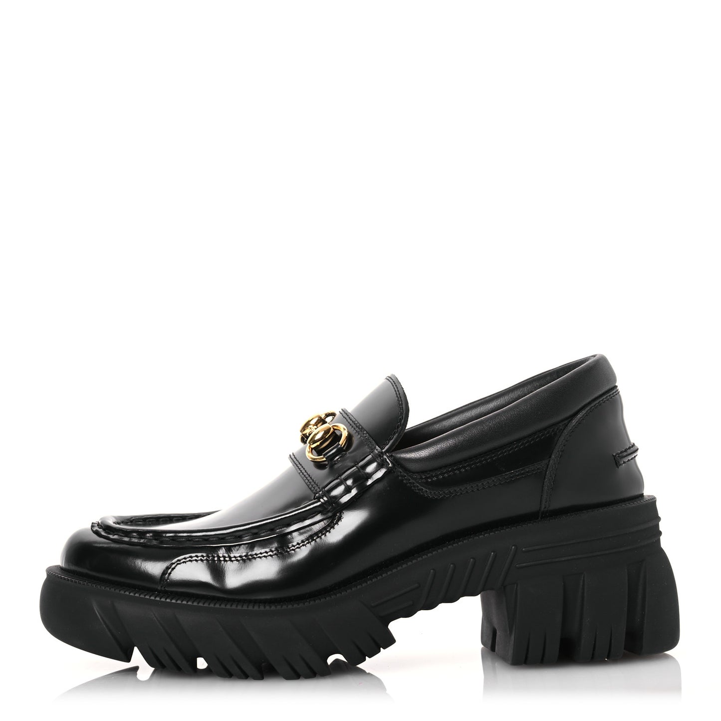 Magnum Calfskin Nappa Samoa Womens Horsebit Platform Chunky Lug Sole 40mm Loafers 40.5 Black
