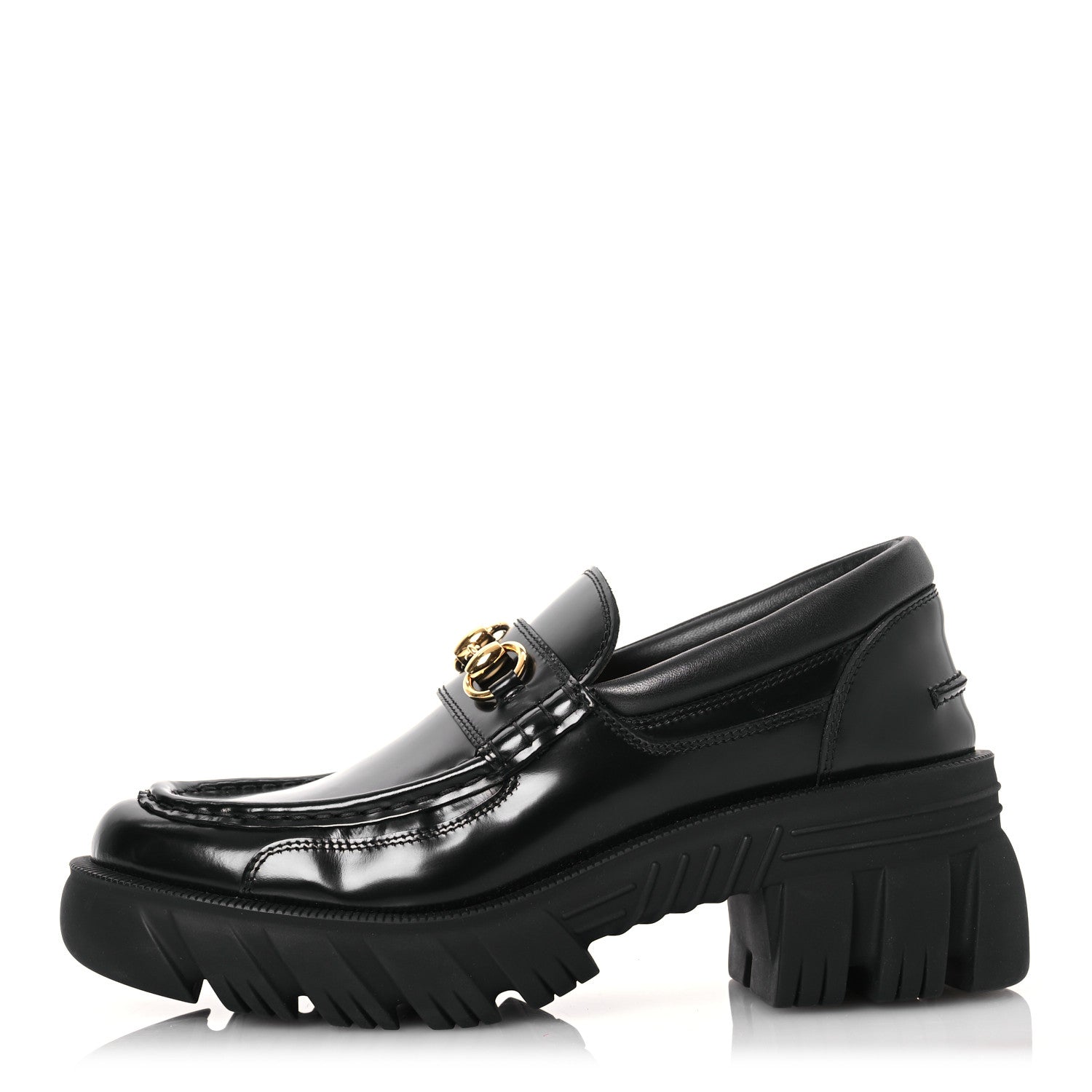 Gucci Magnum Calfskin Nappa Samoa Womens Horsebit Platform Chunky Lug Sole 40mm Loafers 40.5 Black 1 of 12