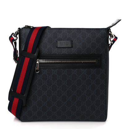 Gucci GG Supreme Monogram Appia Calfskin Web Flat Messenger Bag Black Grey 1 of 8
