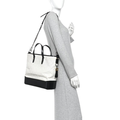 Chanel Aged Calfskin Quilted Large Gabrielle Shopping Tote White Black 2 of 10