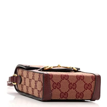Gucci Monogram Textured Dollar Calfskin Mini Horsebit 1955 Crossbody Bag Sahara Rubino Chardonnay 4 of 10