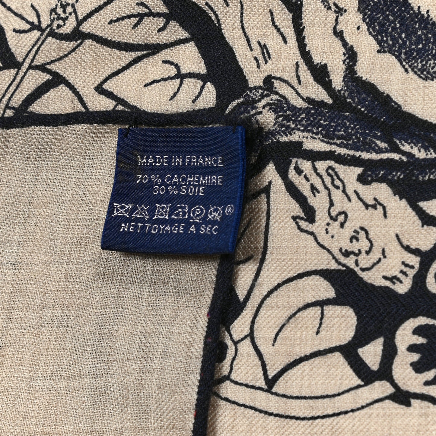 Cashmere Silk Jungle Love Tattoo Shawl 140 Natural Bleu Black