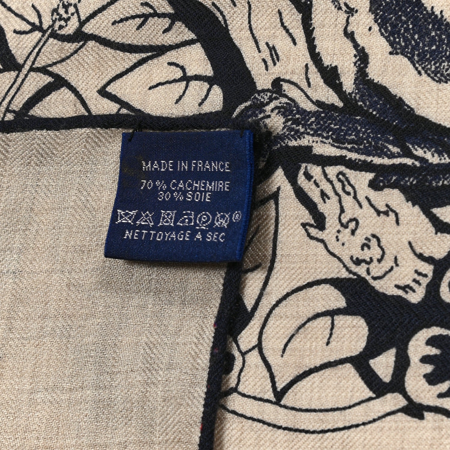 Hermes Cashmere Silk Jungle Love Tattoo Shawl 140 Natural Bleu Black 5 of 6