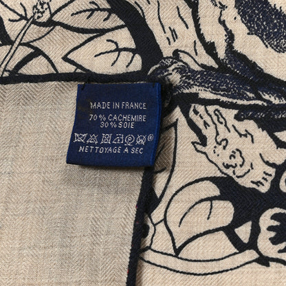 Hermes Cashmere Silk Jungle Love Tattoo Shawl 140 Natural Bleu Black 5 of 6