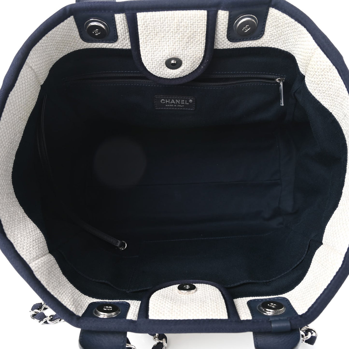 Woven Straw Raffia Medium Deauville Tote White Navy