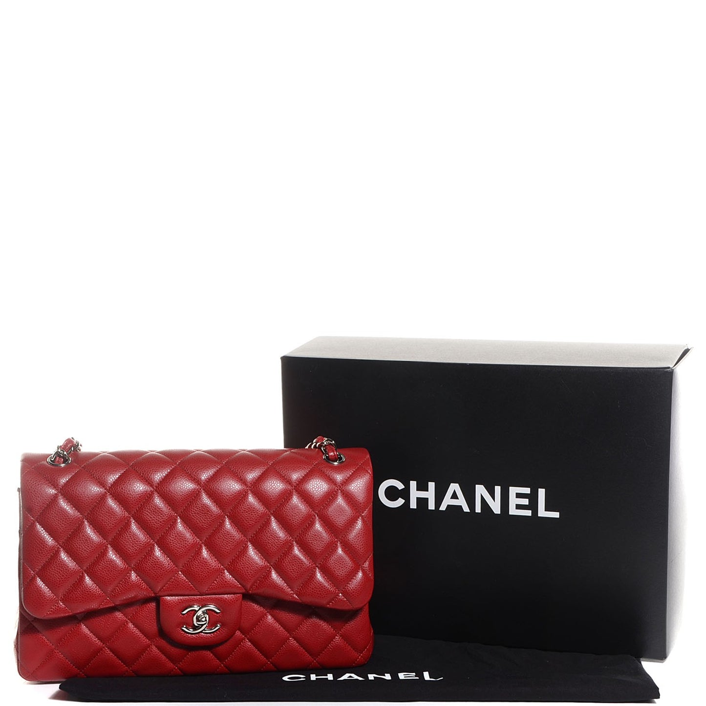 Caviar Quilted Jumbo Double Flap Red