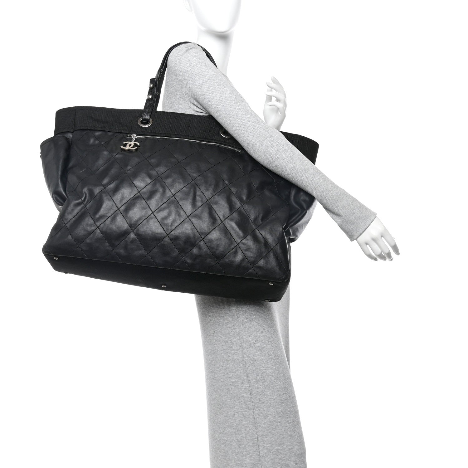 Chanel Coated Canvas Stitched XL Paris Biarritz Tote Black 1820003