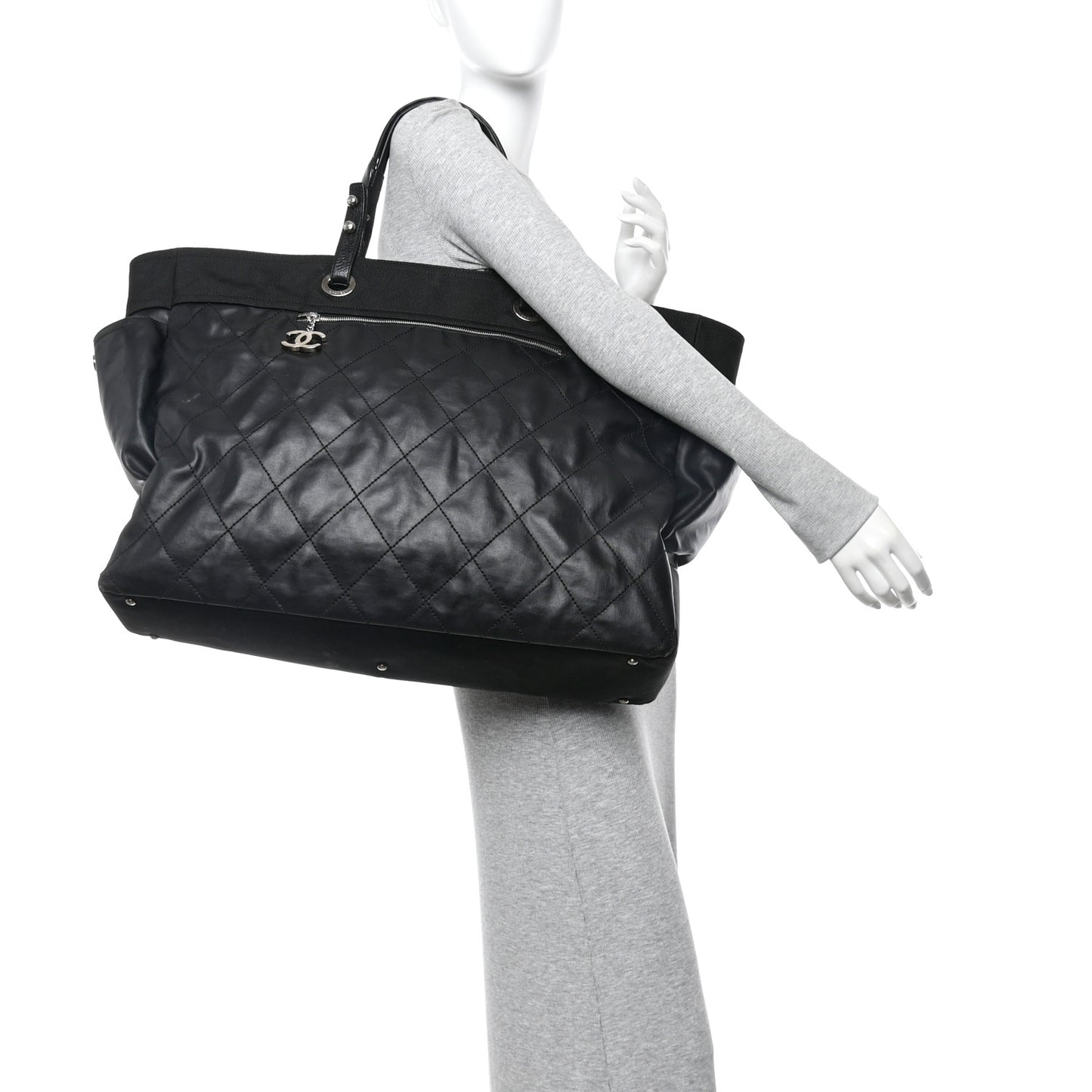 Coated Canvas Stitched XL Paris Biarritz Tote Black