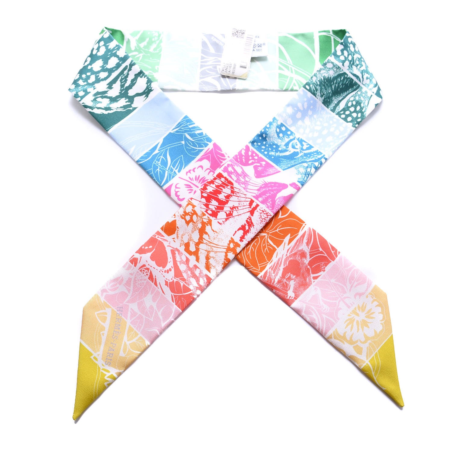 Hermes Silk Jungle Love Rainbow Twilly Vert Rose Jaune Fluo 1 of 4