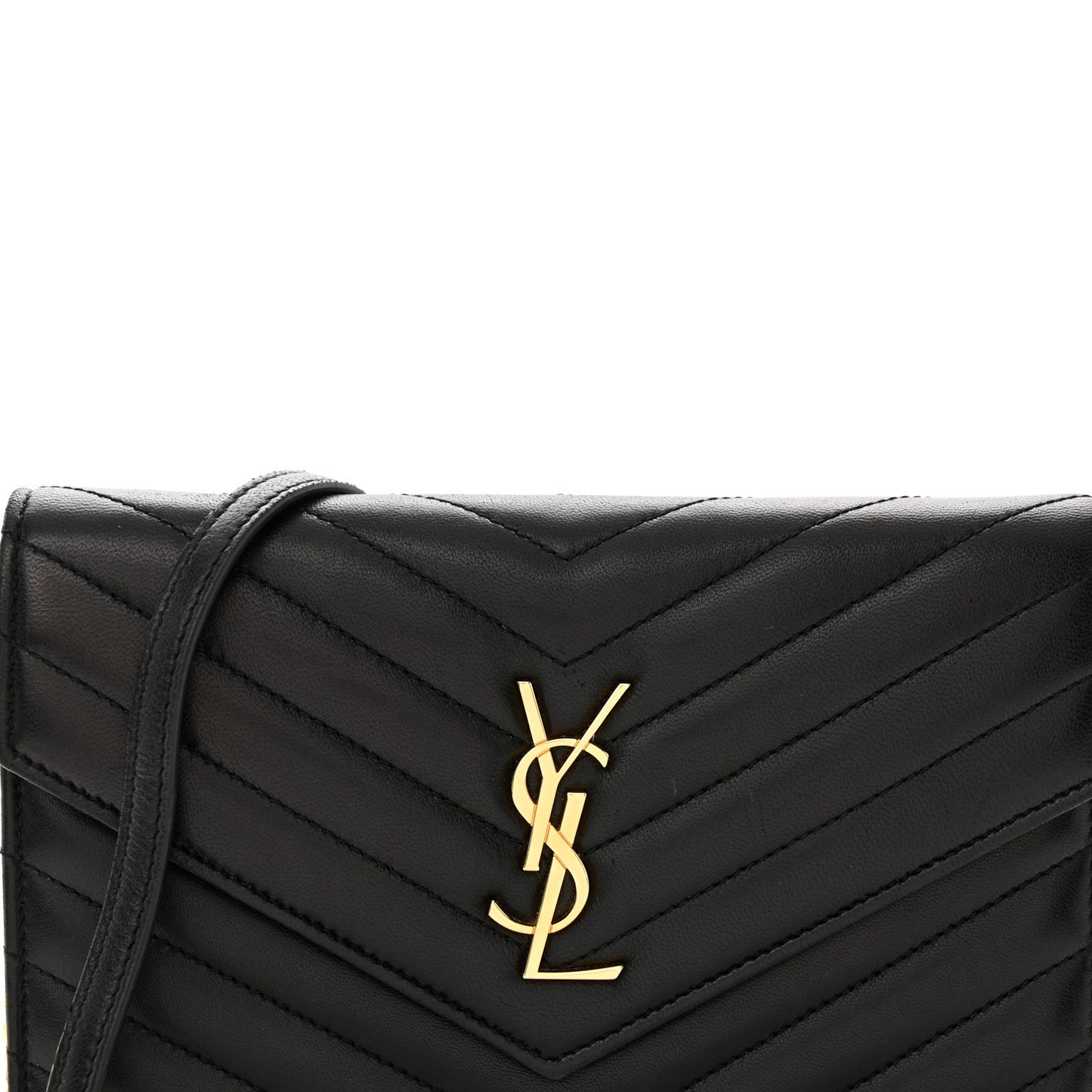Matelasse Chevron Monogram Envelope Chain Wallet Black
