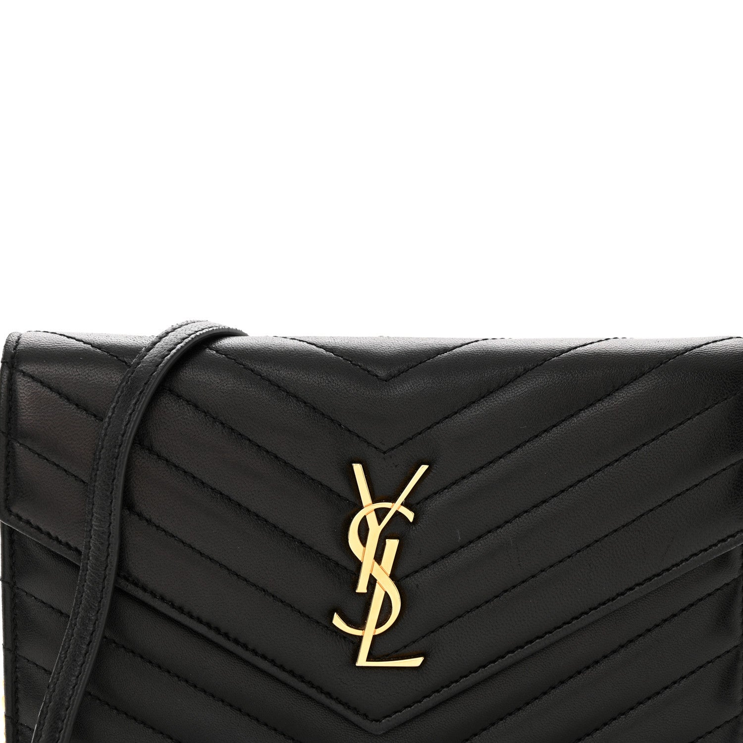 Saint Laurent Matelasse Chevron Monogram Envelope Chain Wallet Black 5 of 12