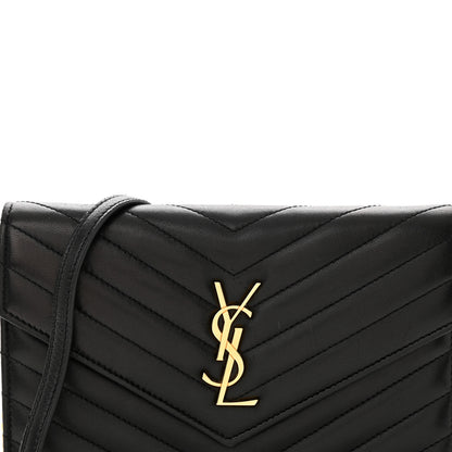 Saint Laurent Matelasse Chevron Monogram Envelope Chain Wallet Black 5 of 12