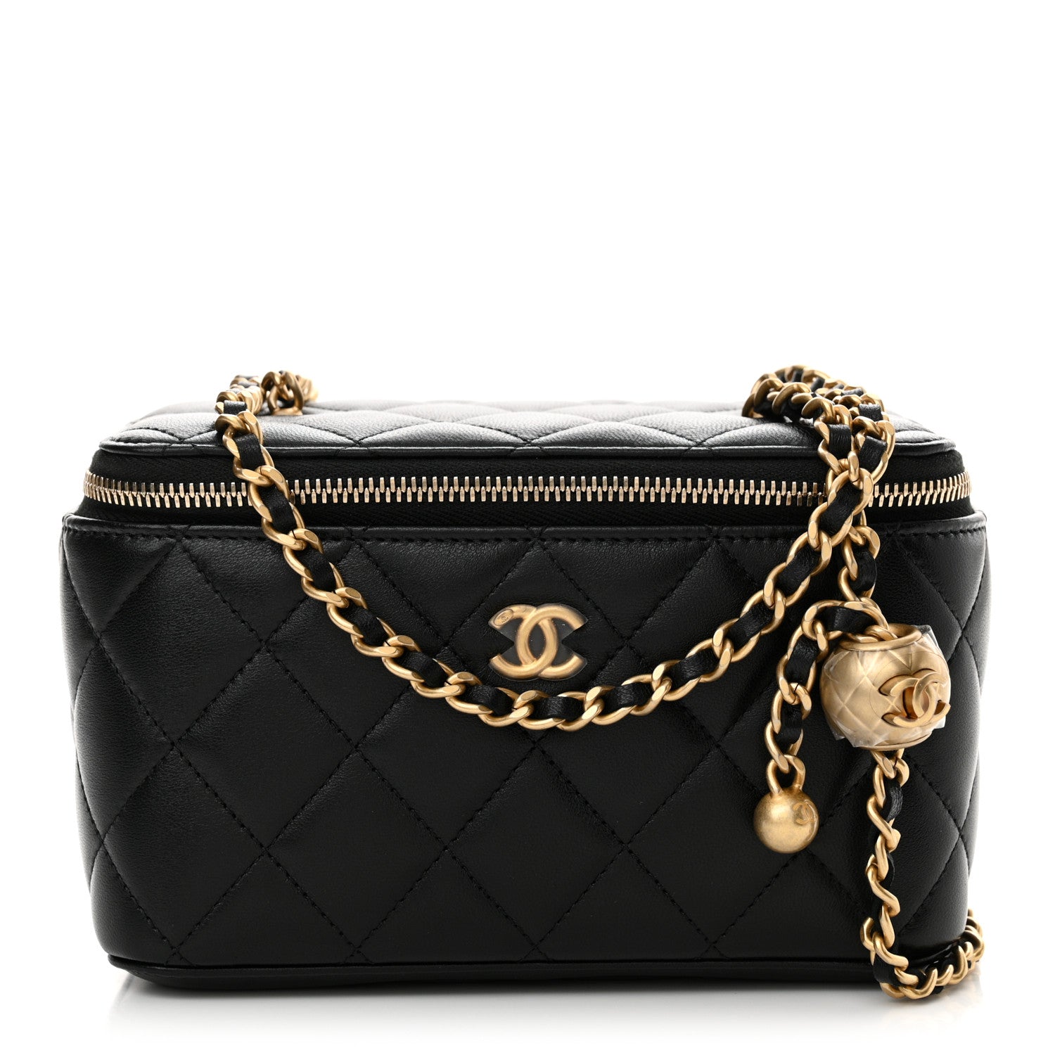 Chanel Lambskin Quilted Pearl Crush Small Vanity Case With Chain Black 1 of 11
